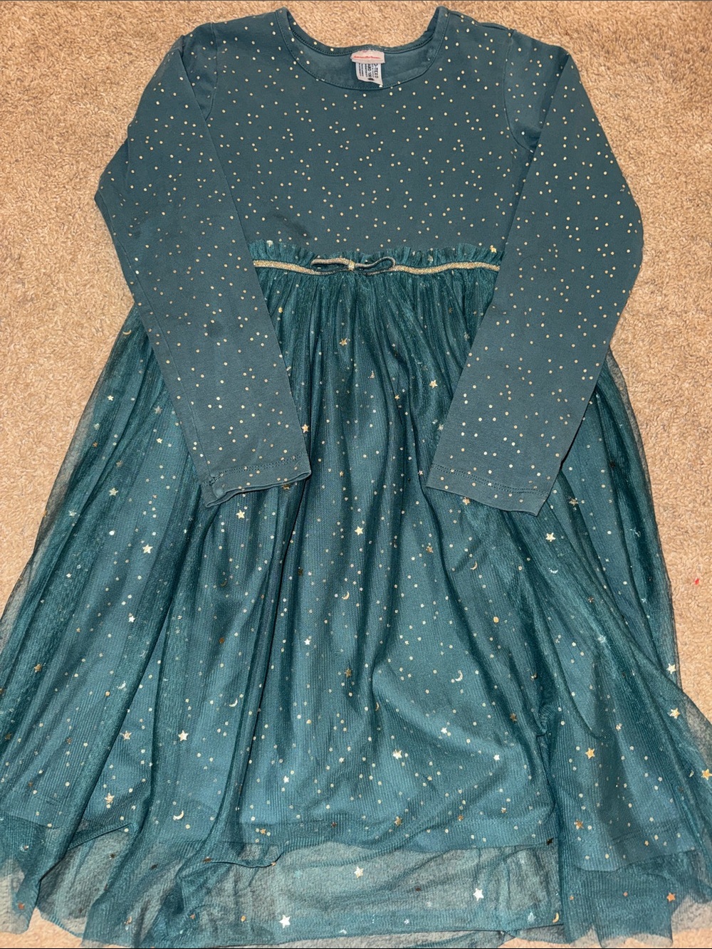 Hanna Andersson Teal Green Long Sleeve Star Print Dress
